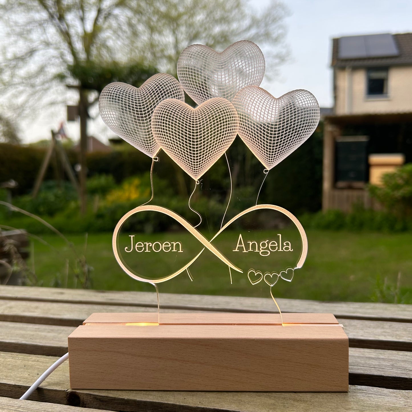 3D hartjes met namen - Led lamp