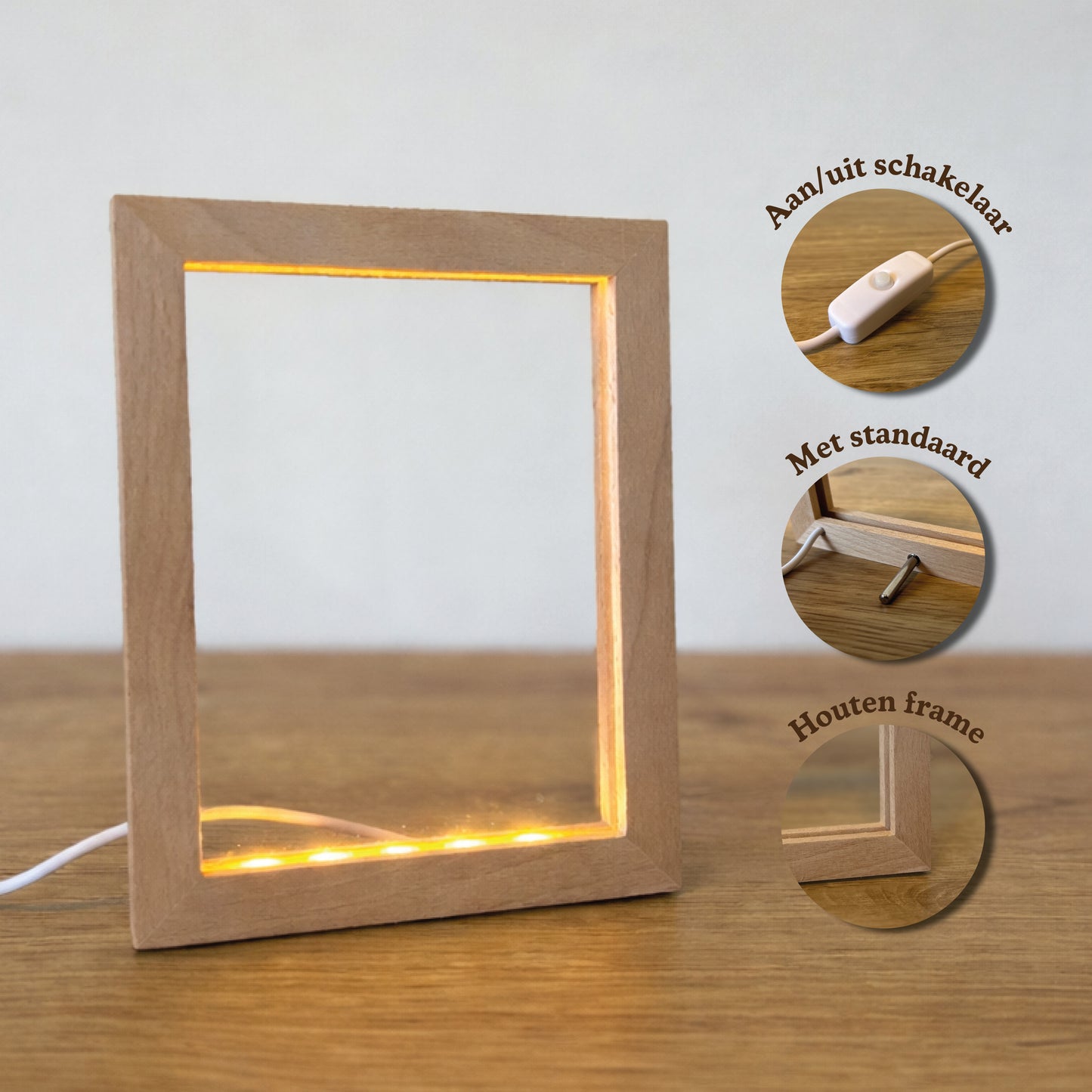Fotoframe Led lamp - Hartjes met namen, datum en tekst