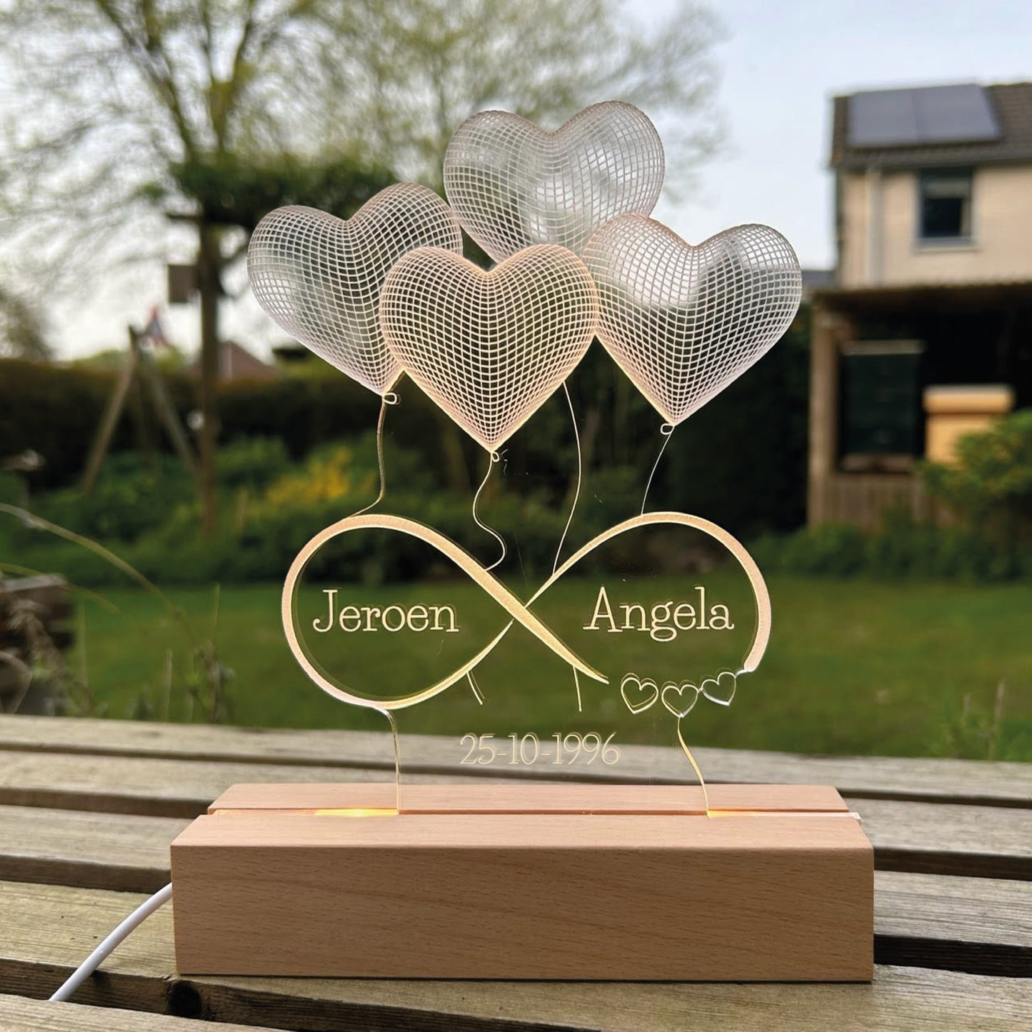 3D hartjes met namen - Led lamp