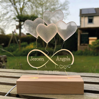 3D hartjes met namen - Led lamp