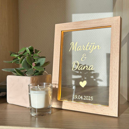 Fotoframe Led lamp - met namen en datum