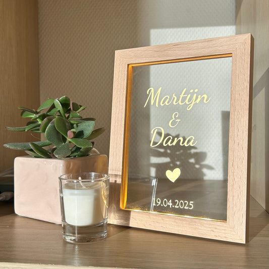 Fotoframe Led lamp - met namen en datum