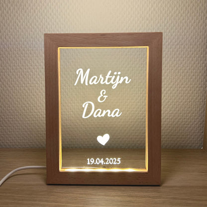 Fotoframe Led lamp - met namen en datum