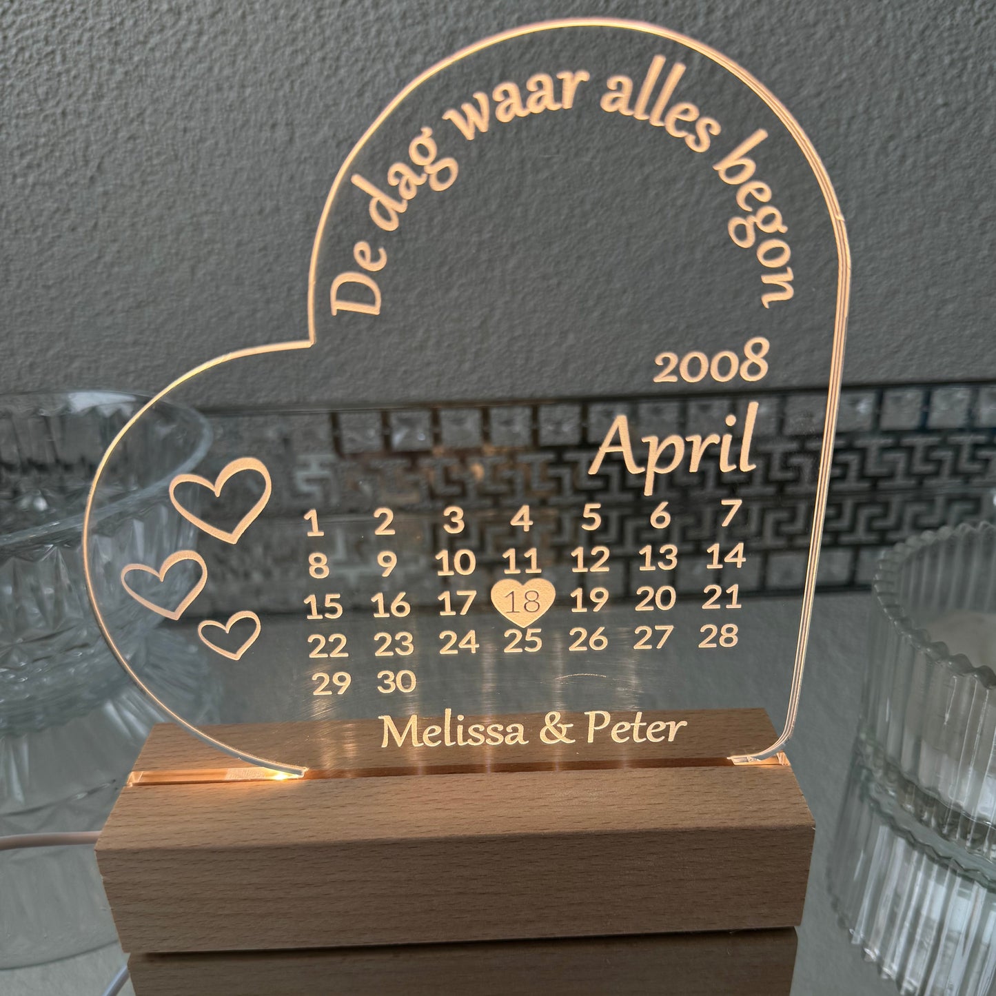 Hartje met datum - Led lamp