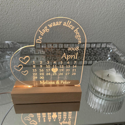 Hartje met datum - Led lamp
