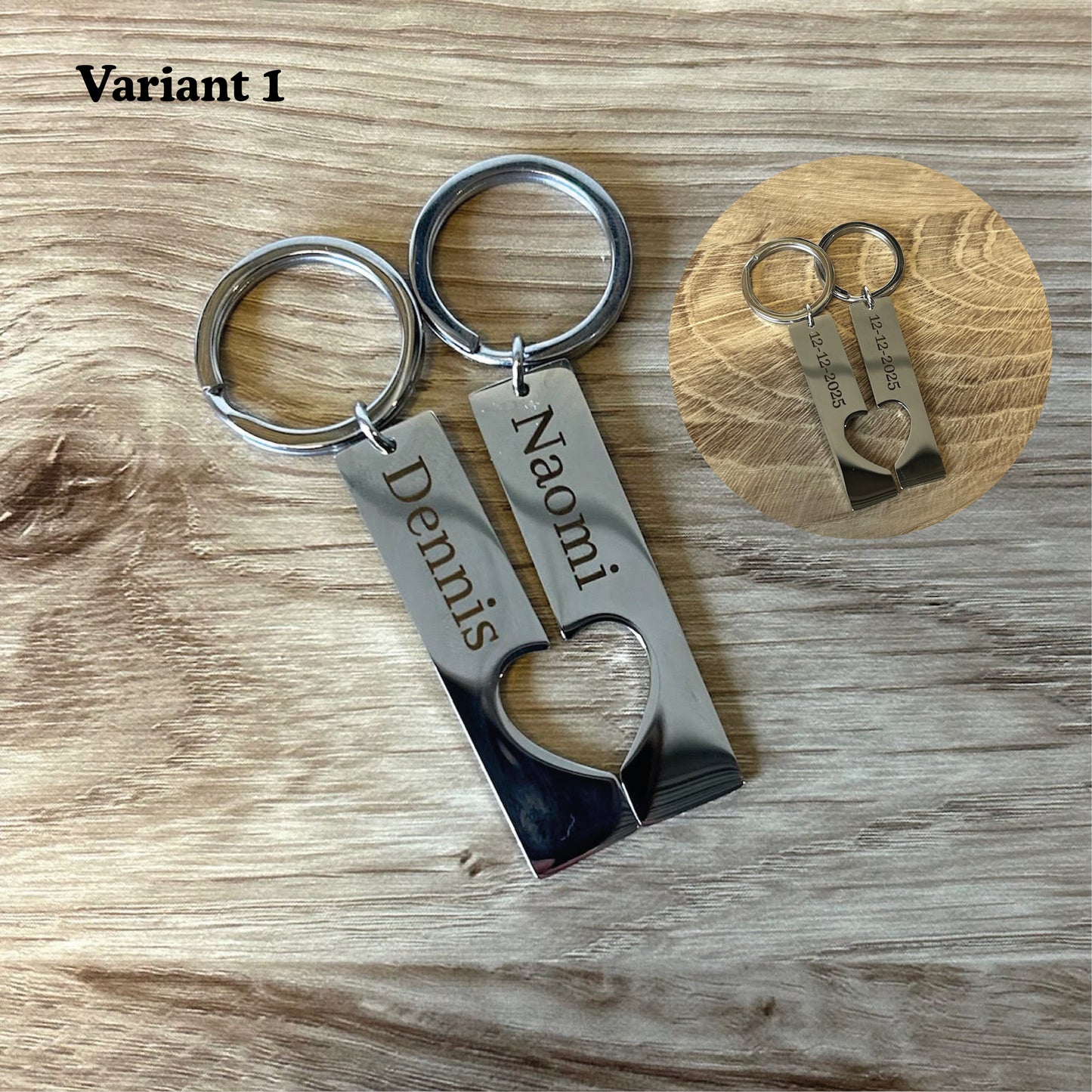 Gepersonaliseerde sleutelhanger met hart (set van 2)
