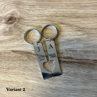Gepersonaliseerde sleutelhanger met hart (set van 2)
