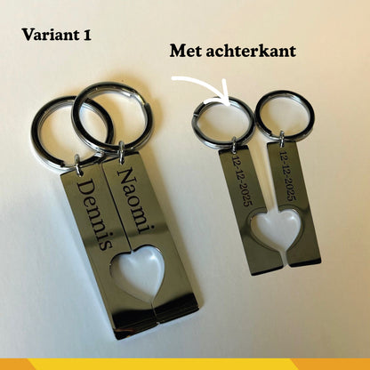 Gepersonaliseerde sleutelhanger met hart (set van 2)