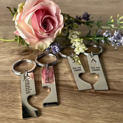 Gepersonaliseerde sleutelhanger met hart (set van 2)