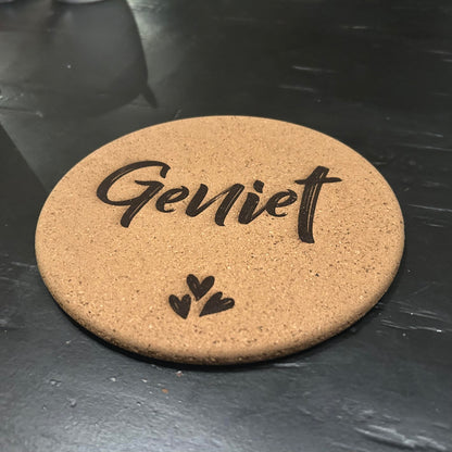 Pan onderzetter kurk "Geniet"