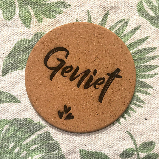 Pan onderzetter kurk "Geniet"